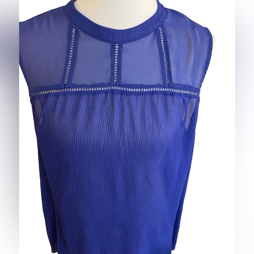 Purple Sleeveless Sheer Neckline Blouse